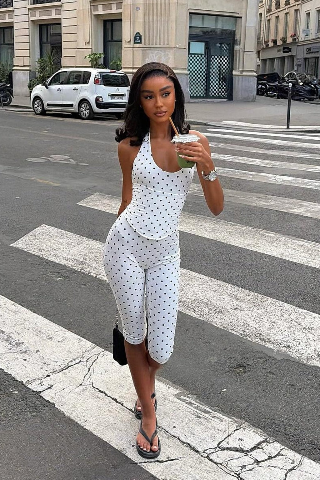 White Polka Dot Corset Capri Set - 3