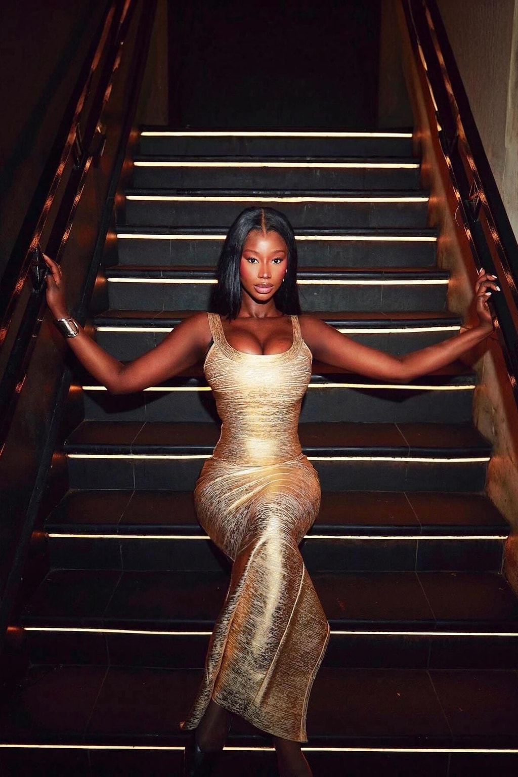 Metallic Gold Bandage Maxi Dress - 4