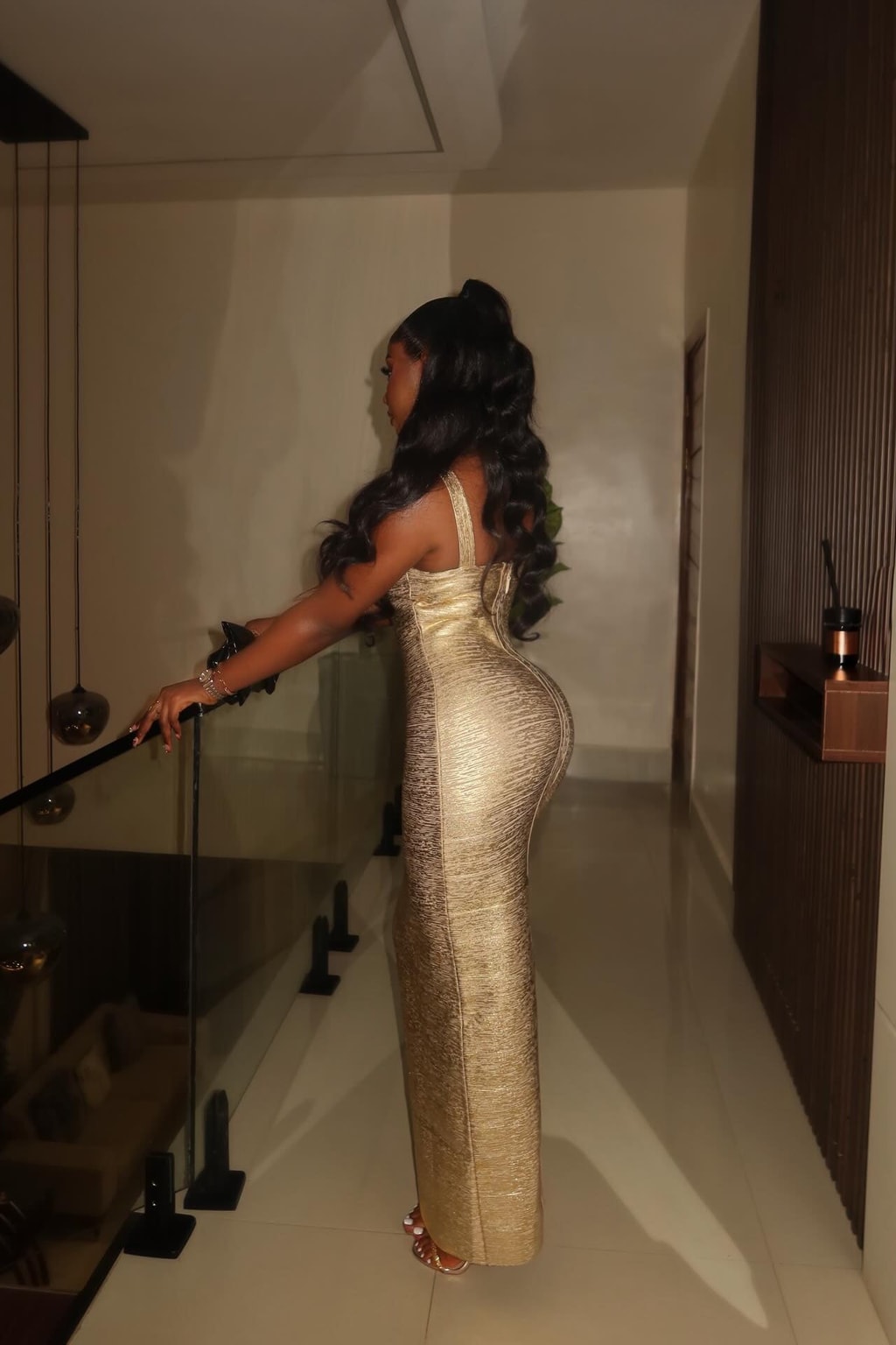 Metallic Gold Bandage Maxi Dress - 8