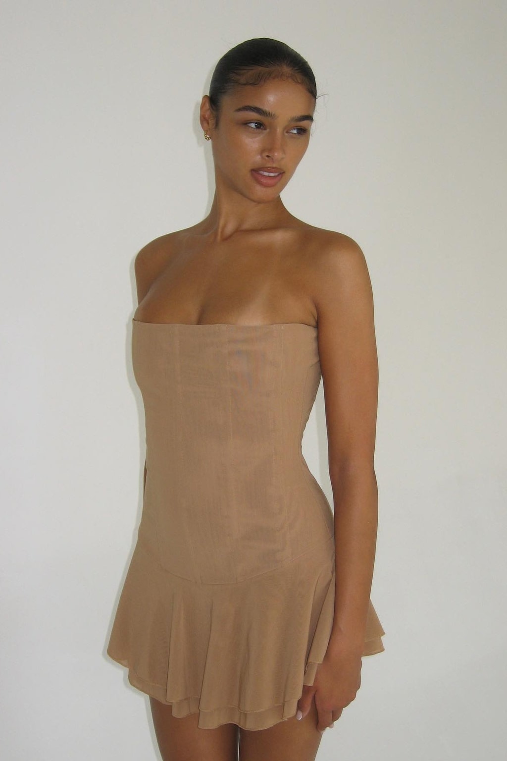 Mesh Corset Mini Dress With Ruched Bodice - 8
