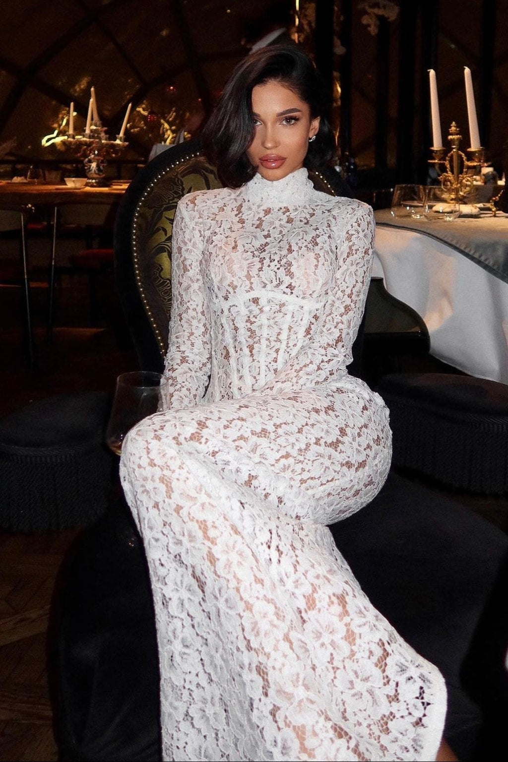 White Lace Corset Maxi Dress - 2
