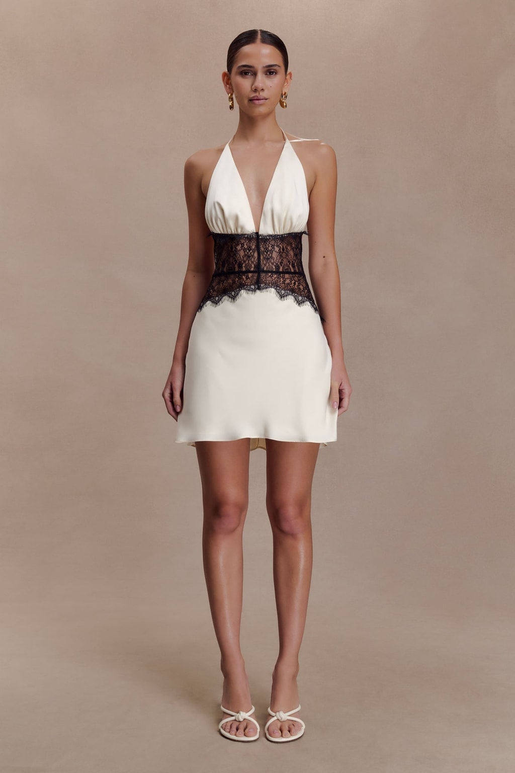 Lace And Satin Halter Mini Dress - 2