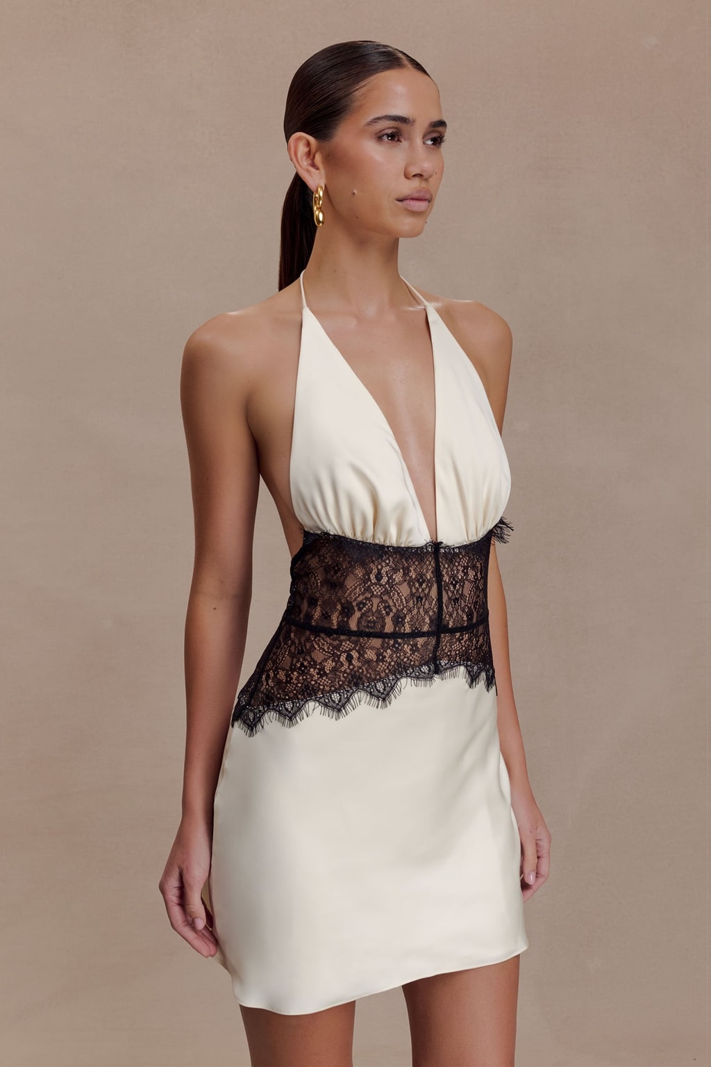 Lace And Satin Halter Mini Dress - 5