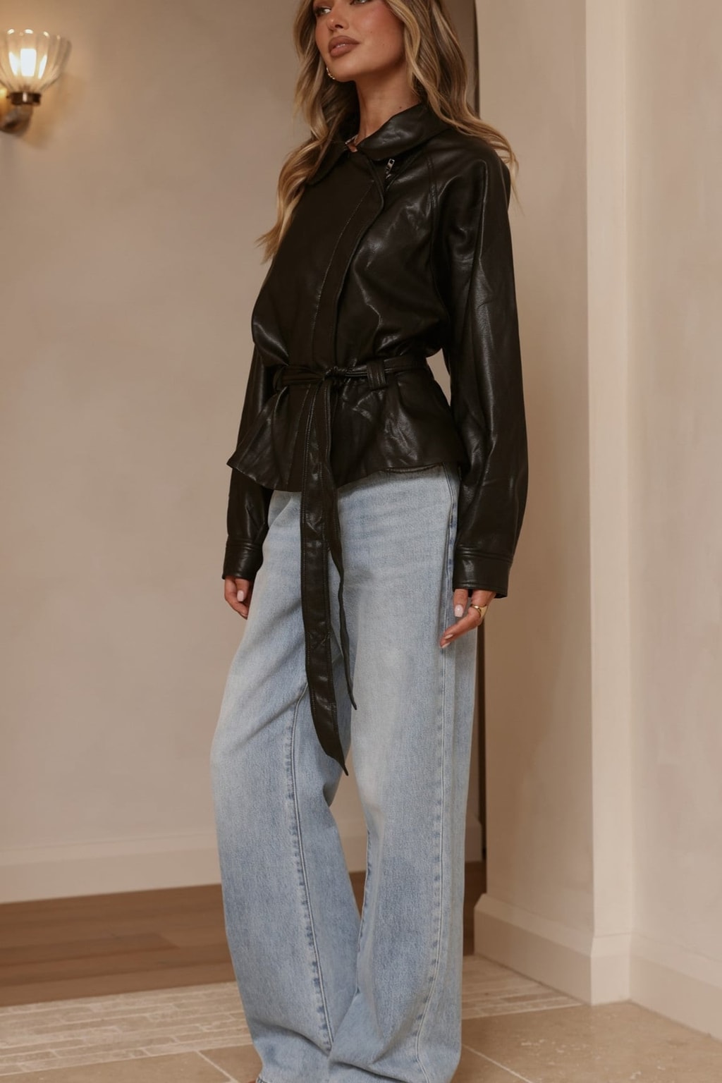 Cotton-Blend Tie Waist Jacket - Black - 5