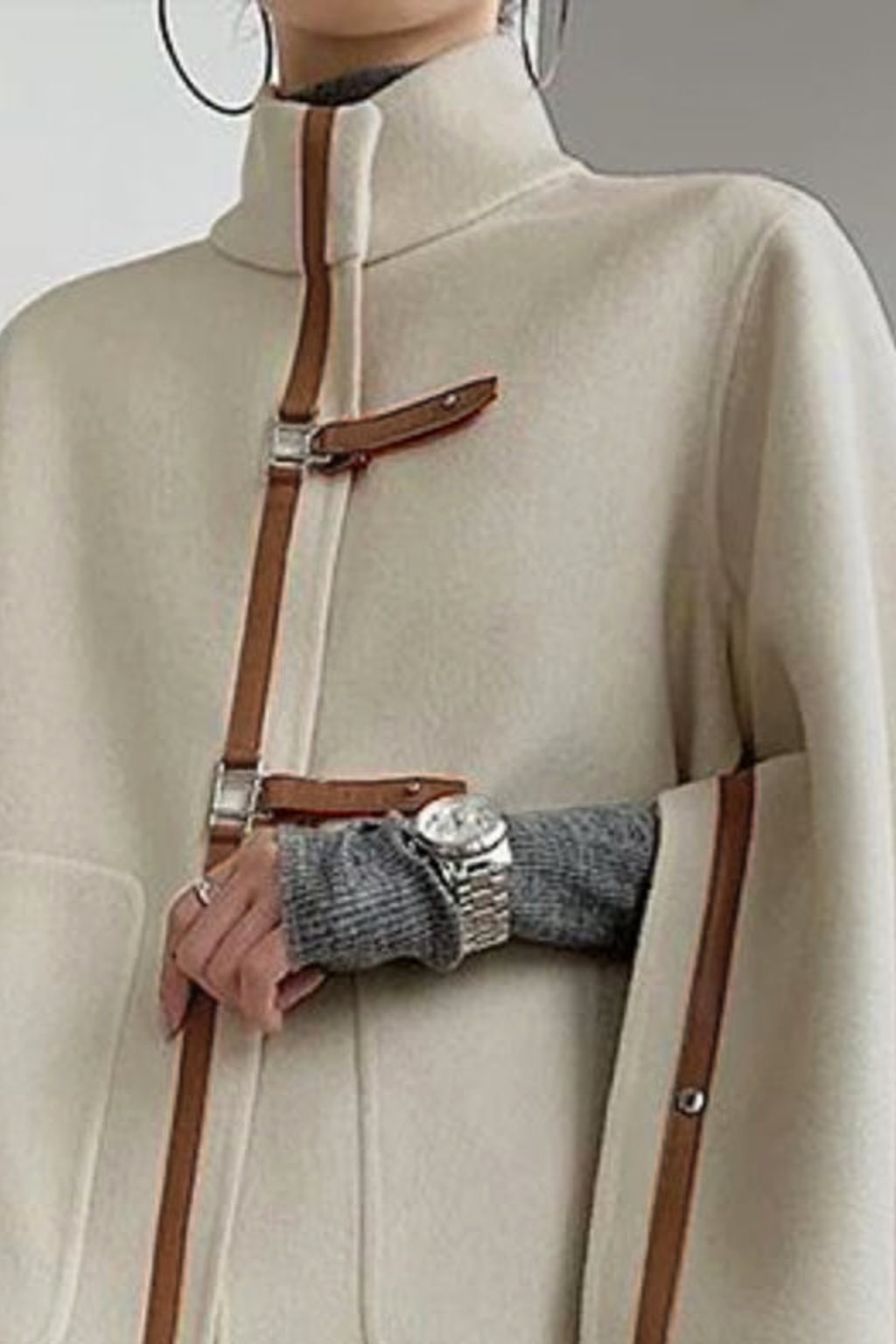 Long Sleeves Buckle High-Neck Coat - 3