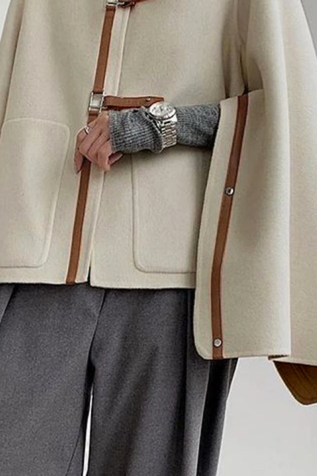 Long Sleeves Buckle High-Neck Coat - 4