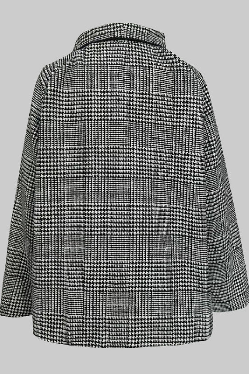 Houndstooth Plaid Asymmetric Stand-Collar Jacket - 6