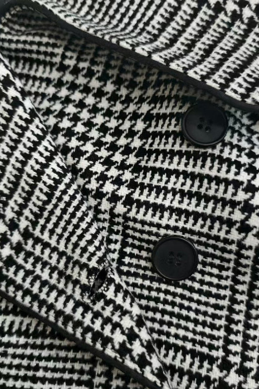 Houndstooth Plaid Asymmetric Stand-Collar Jacket - 7
