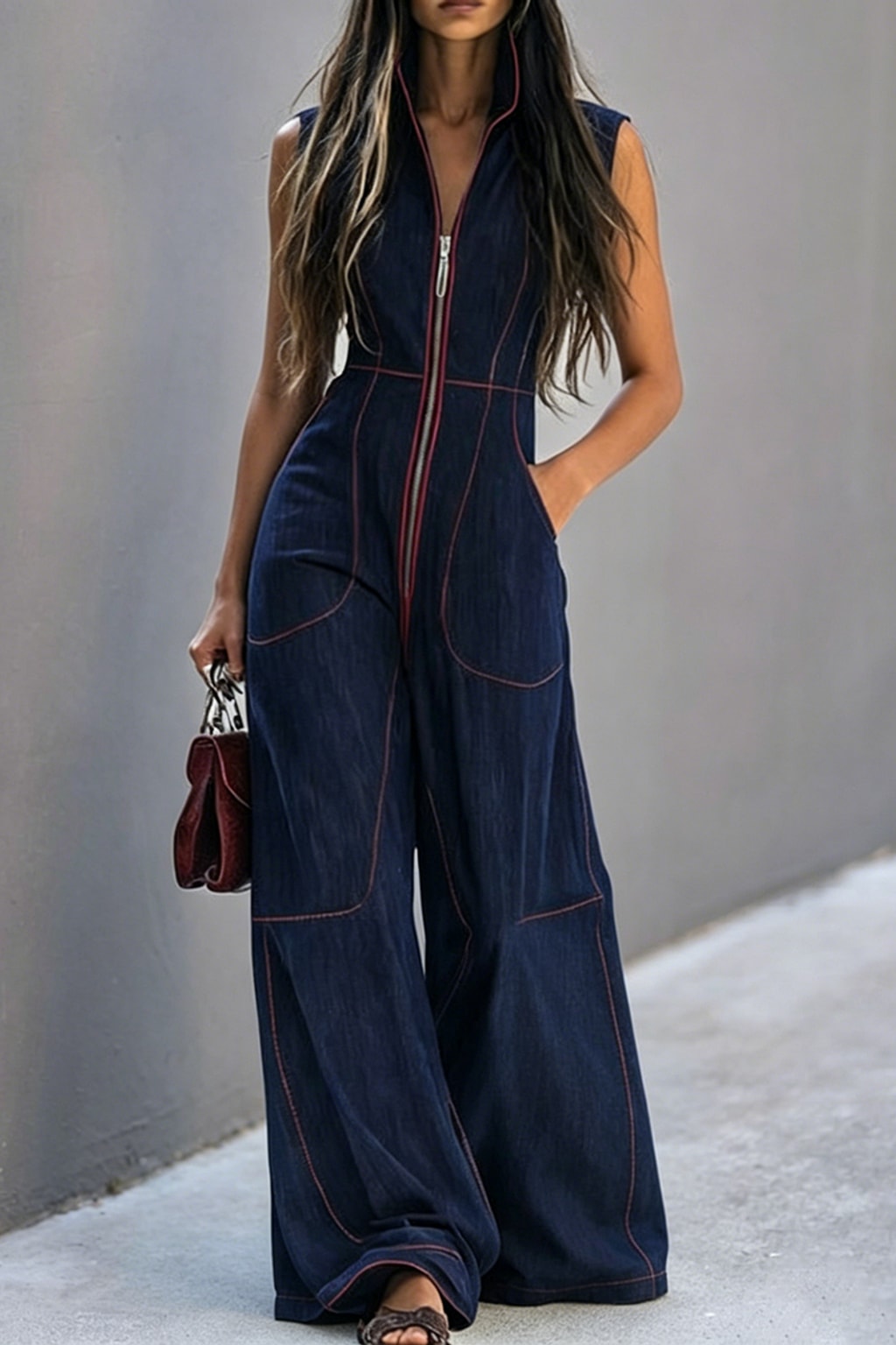 Timeless Denim High-Waisted Jumpsuit - 2