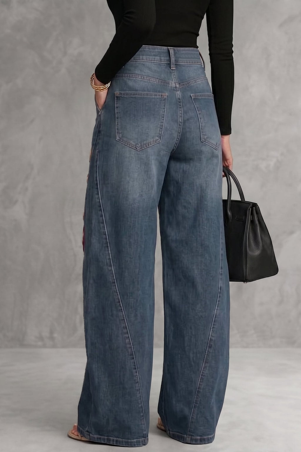 Denim Wide Leg Trousers With High Waisted Fit - 4