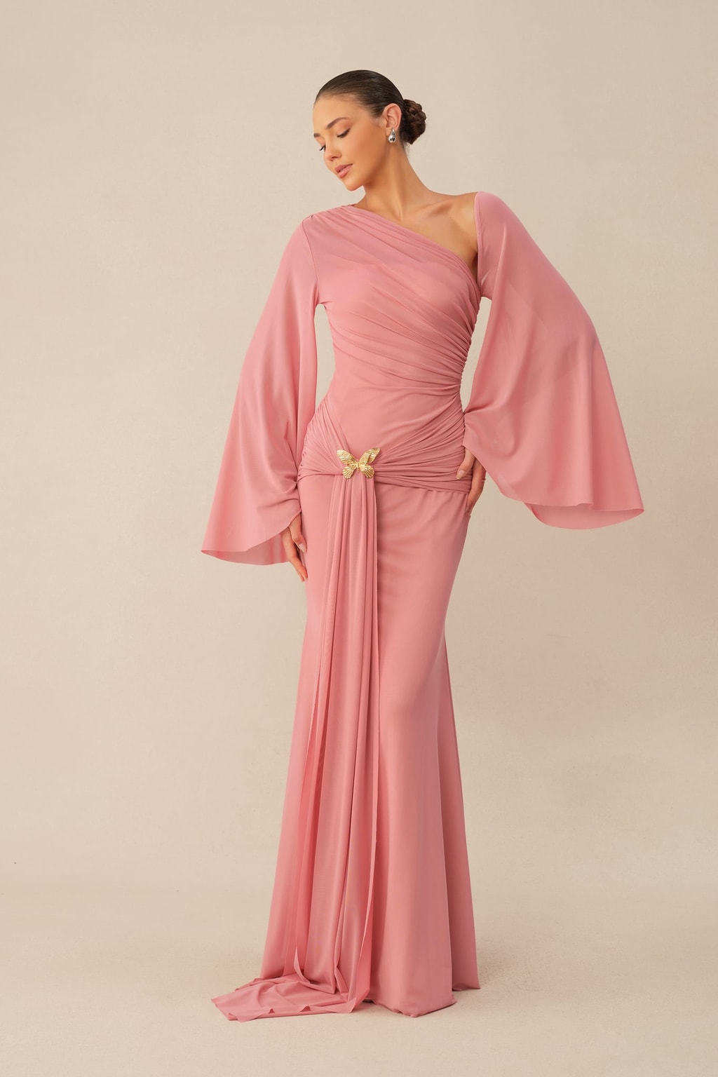 Knit One Shoulder Ruched Mermaid Maxi Dress - 6