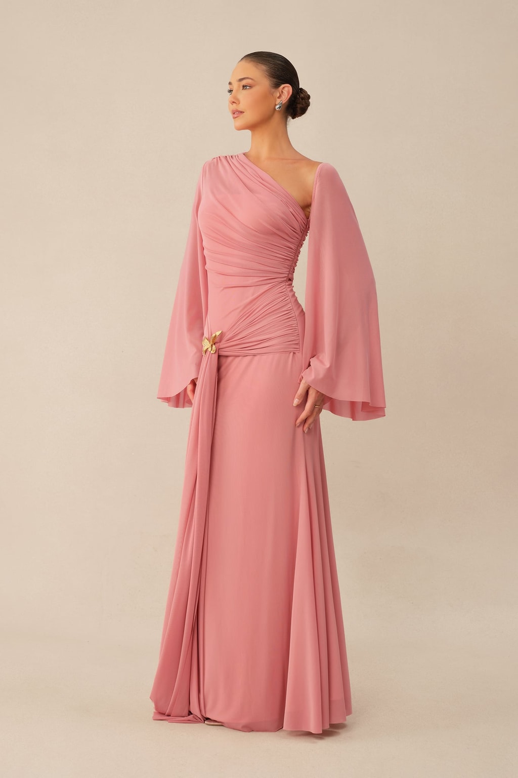 Knit One Shoulder Ruched Mermaid Maxi Dress - 3