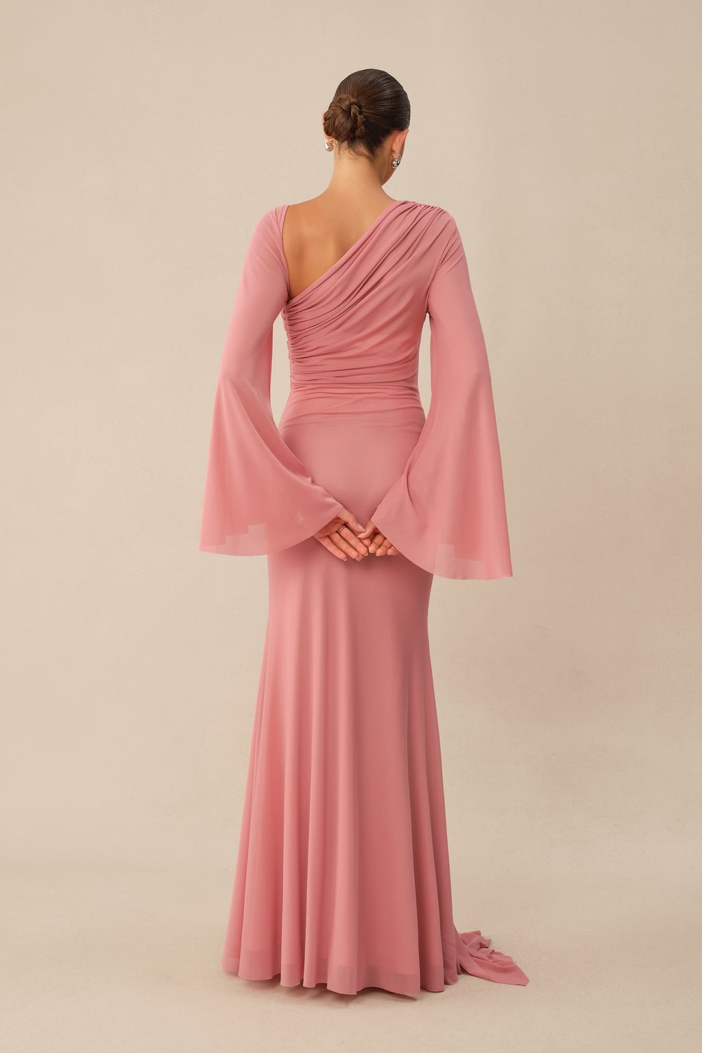 Knit One Shoulder Ruched Mermaid Maxi Dress - 4