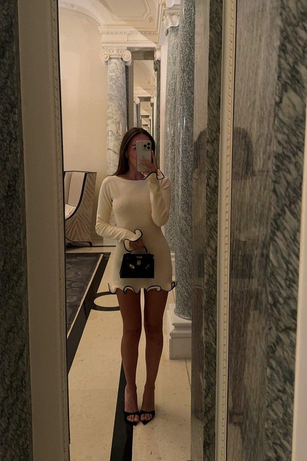 White Ruffled Knit Mini Dress - 4