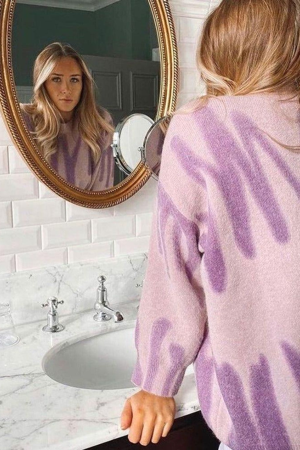 Acrylic Blend Oversized Sweater With Abstract Print - 4