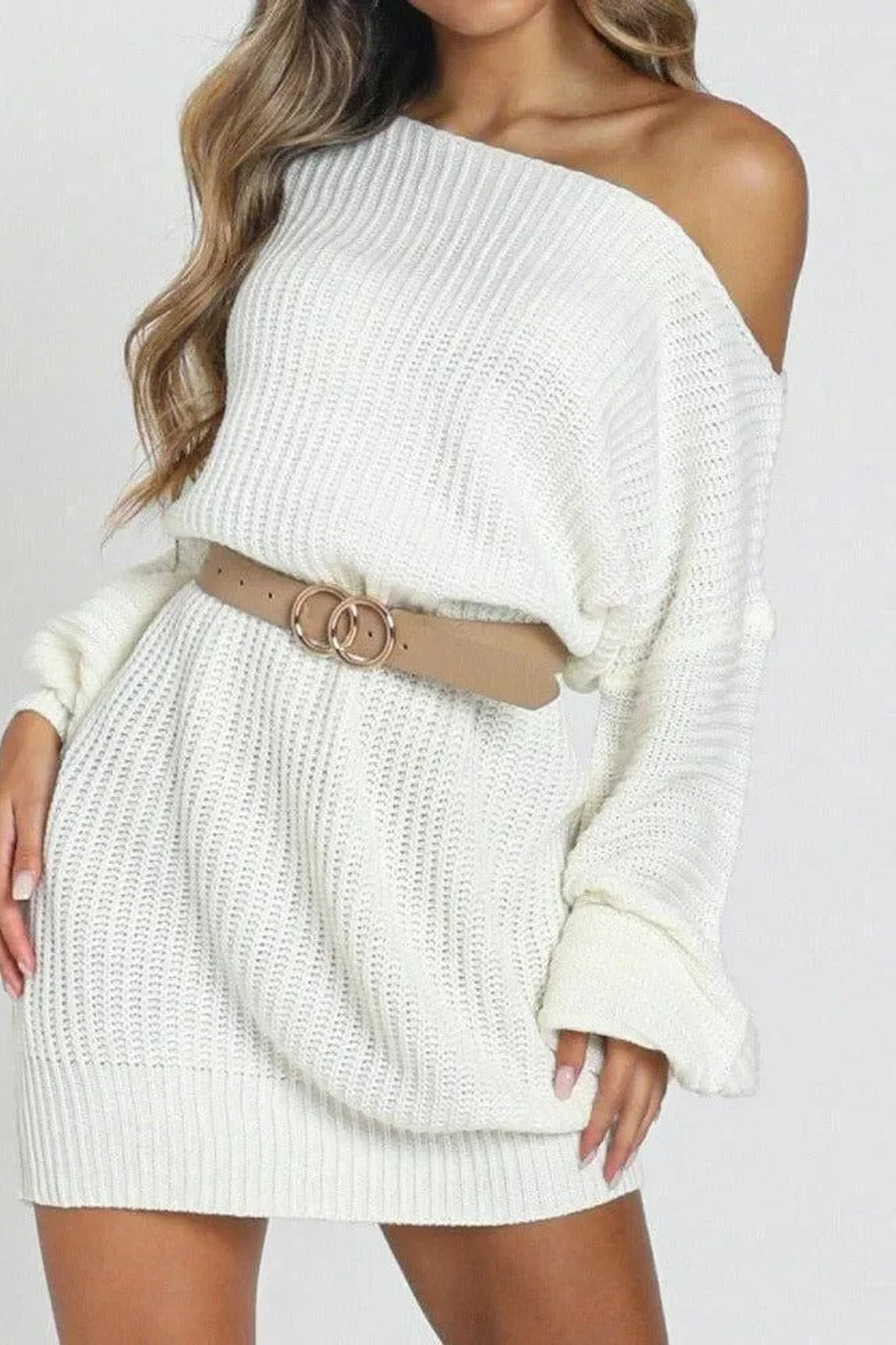 Acrylic Knit One-Shoulder Mini Dress - 6
