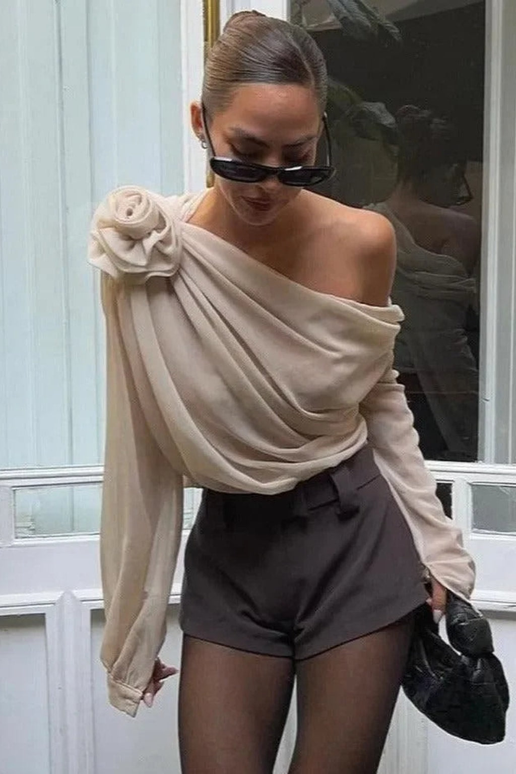 Polyester Asymmetrical Draped Blouse - 2
