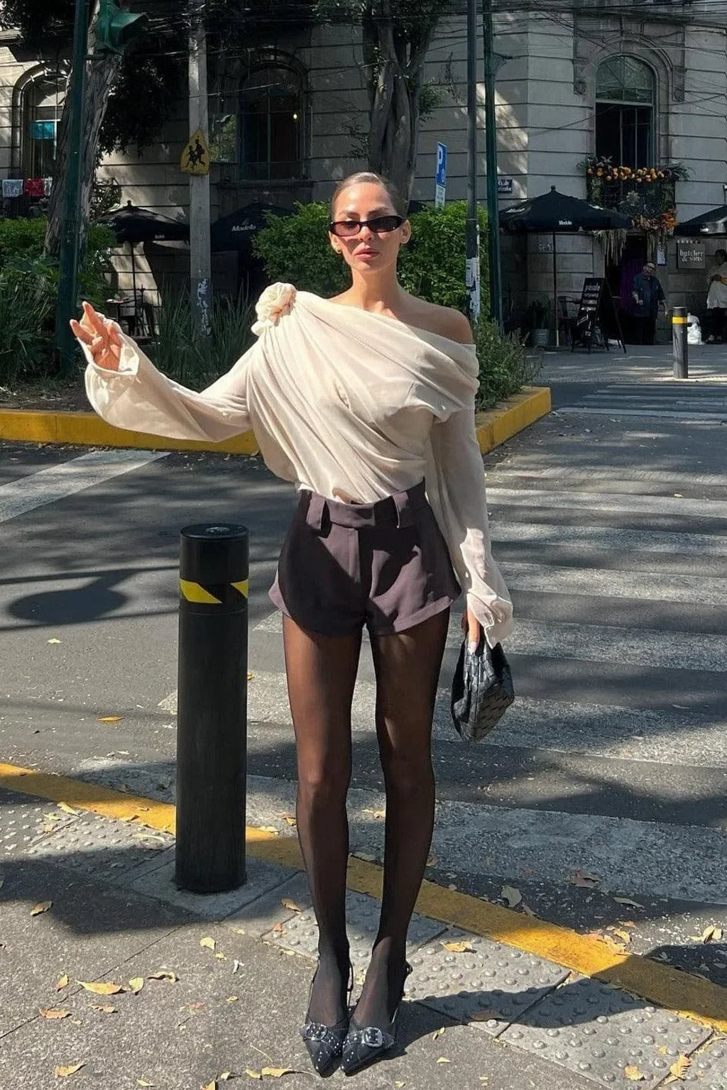 Polyester Asymmetrical Draped Blouse - 3