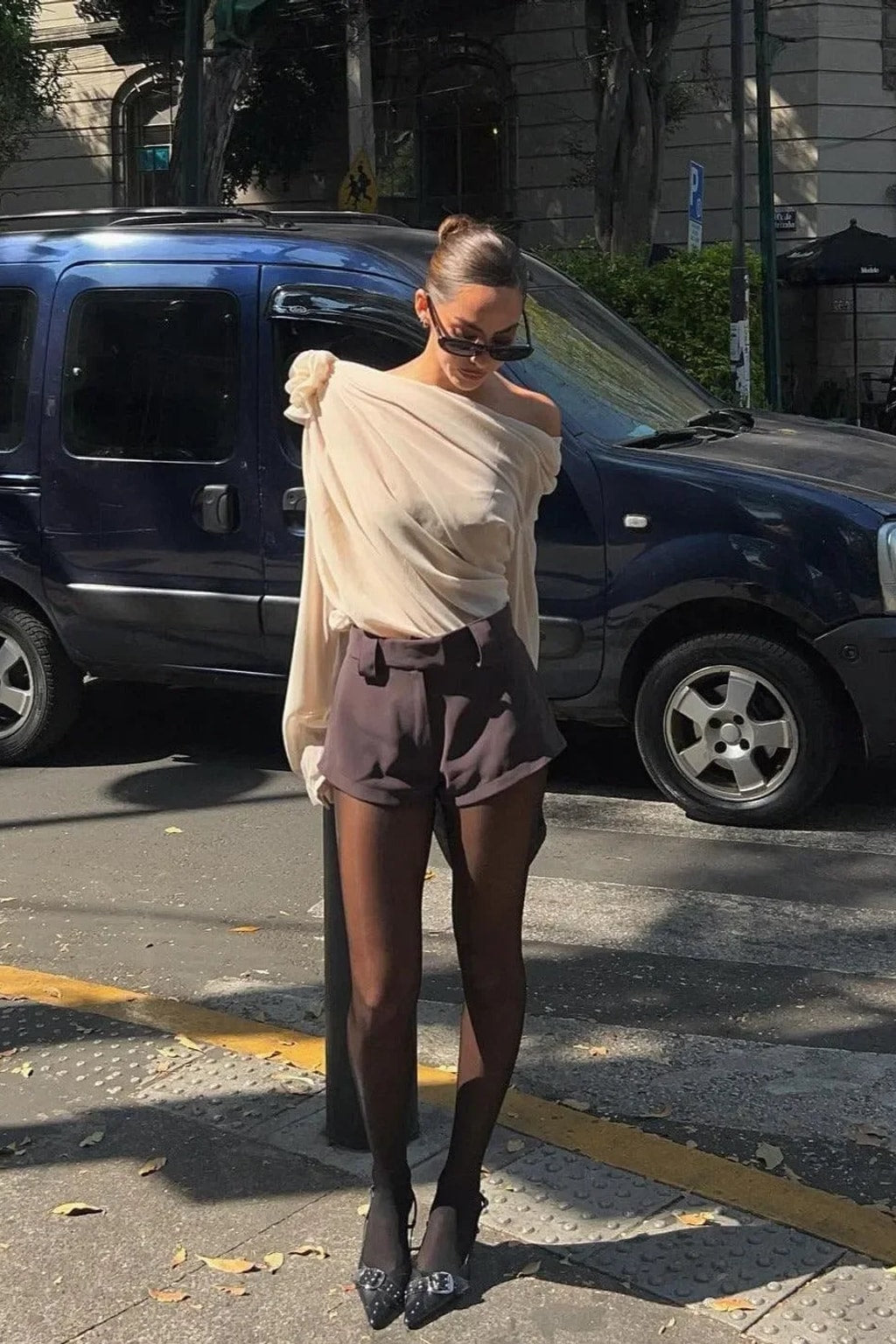 Polyester Asymmetrical Draped Blouse - 4
