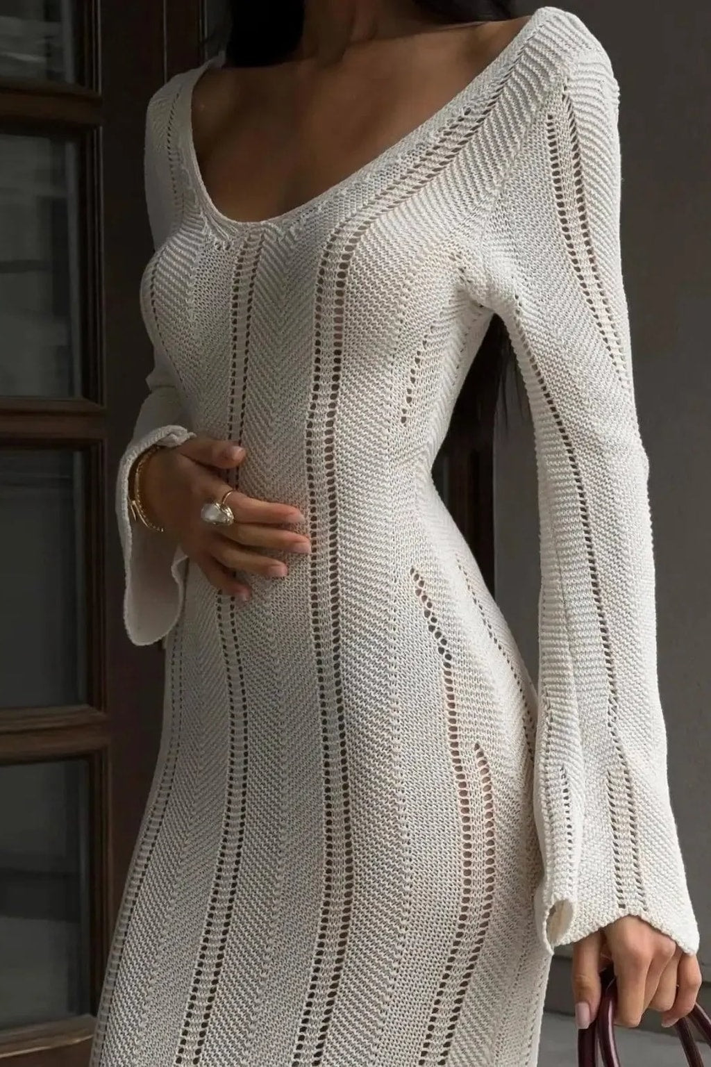Cotton-Blend Long-Sleeve Maxi Dress - 2