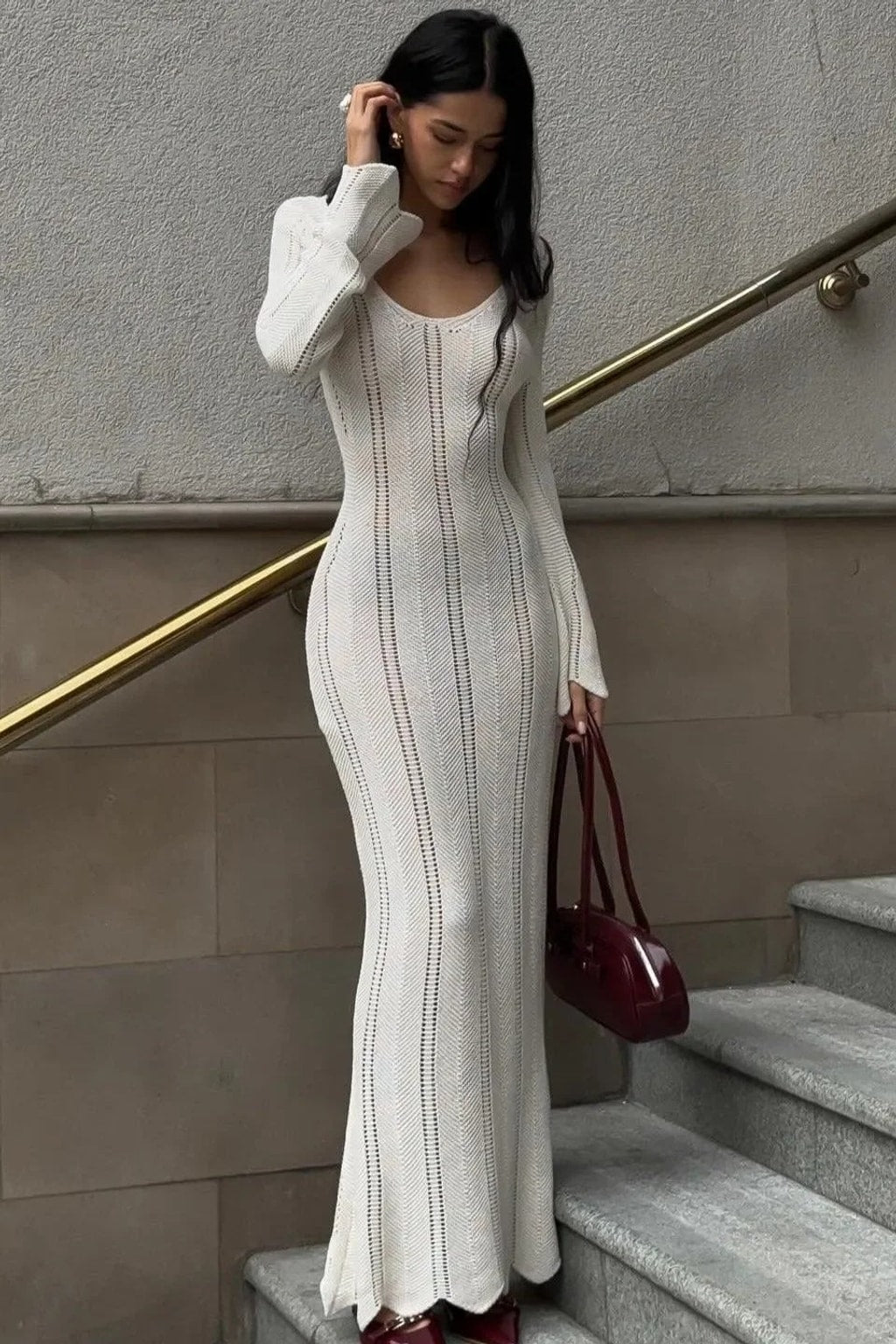 Cotton-Blend Long-Sleeve Maxi Dress - 3