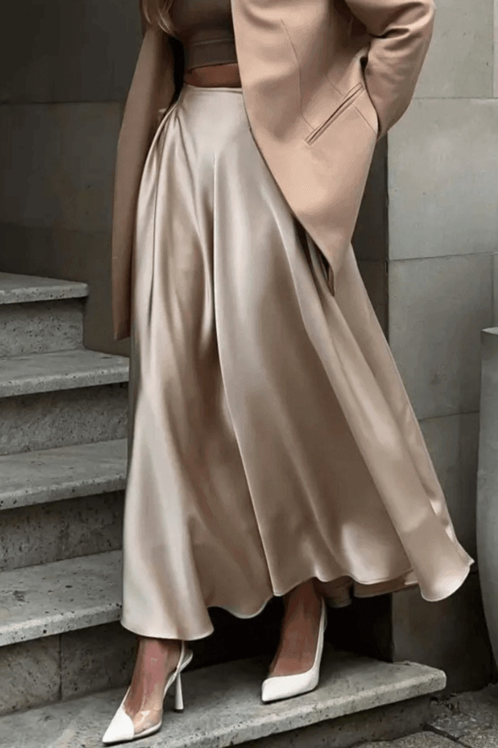 Satin Maxi Skirt with High-Waist Side Slit - 2