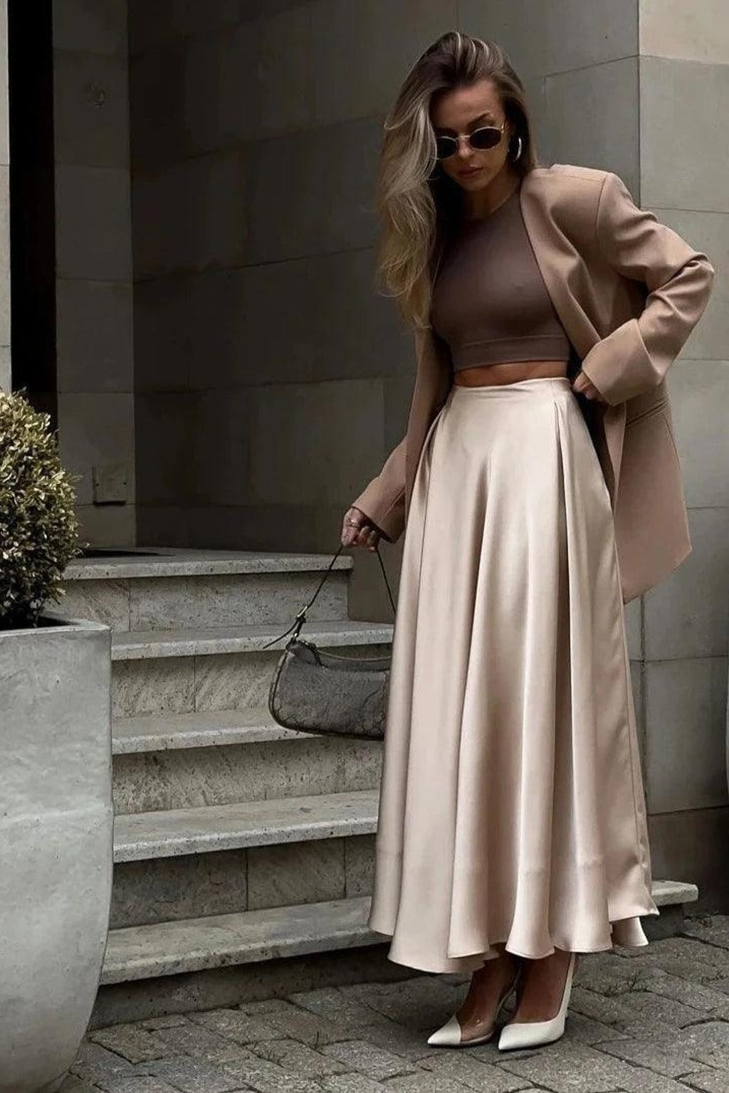 Satin Maxi Skirt with High-Waist Side Slit - 3