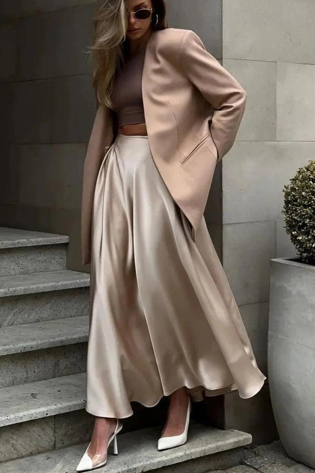 Satin Maxi Skirt with High-Waist Side Slit - 5