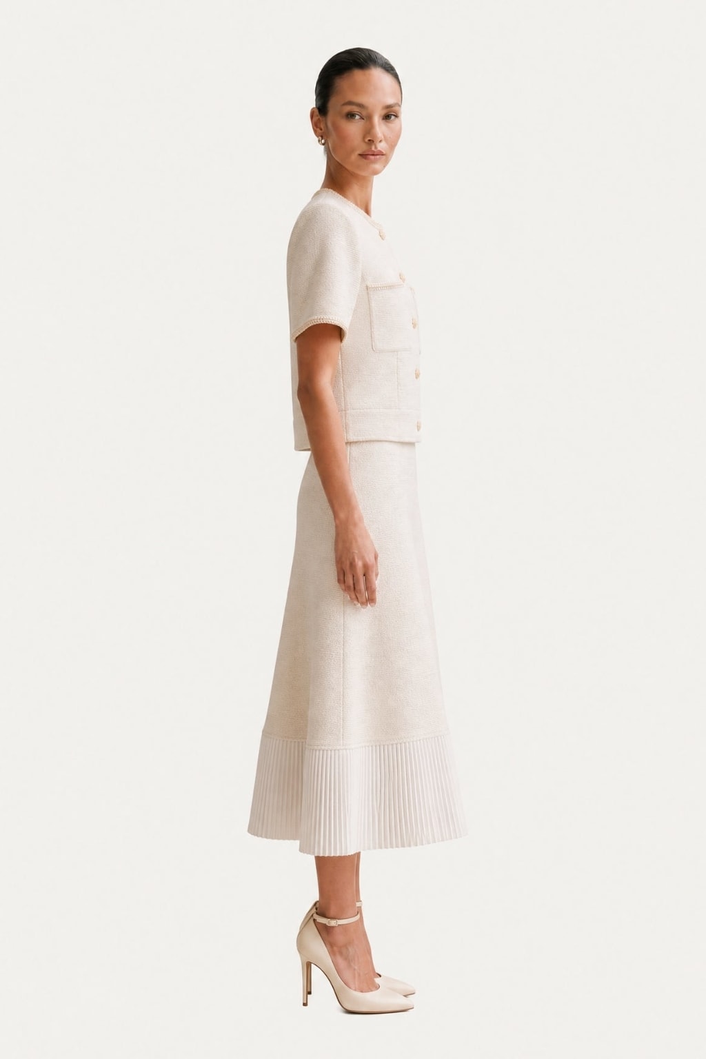 Viscose Blend Two-Piece Set With Pleated Skirt - 3