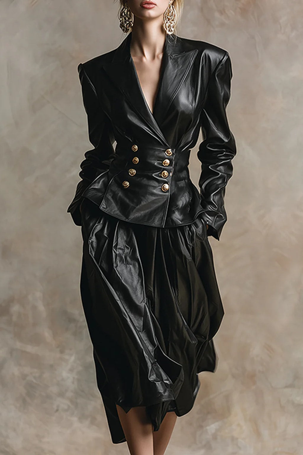 Faux Leather Notched Collar Jacket - 3