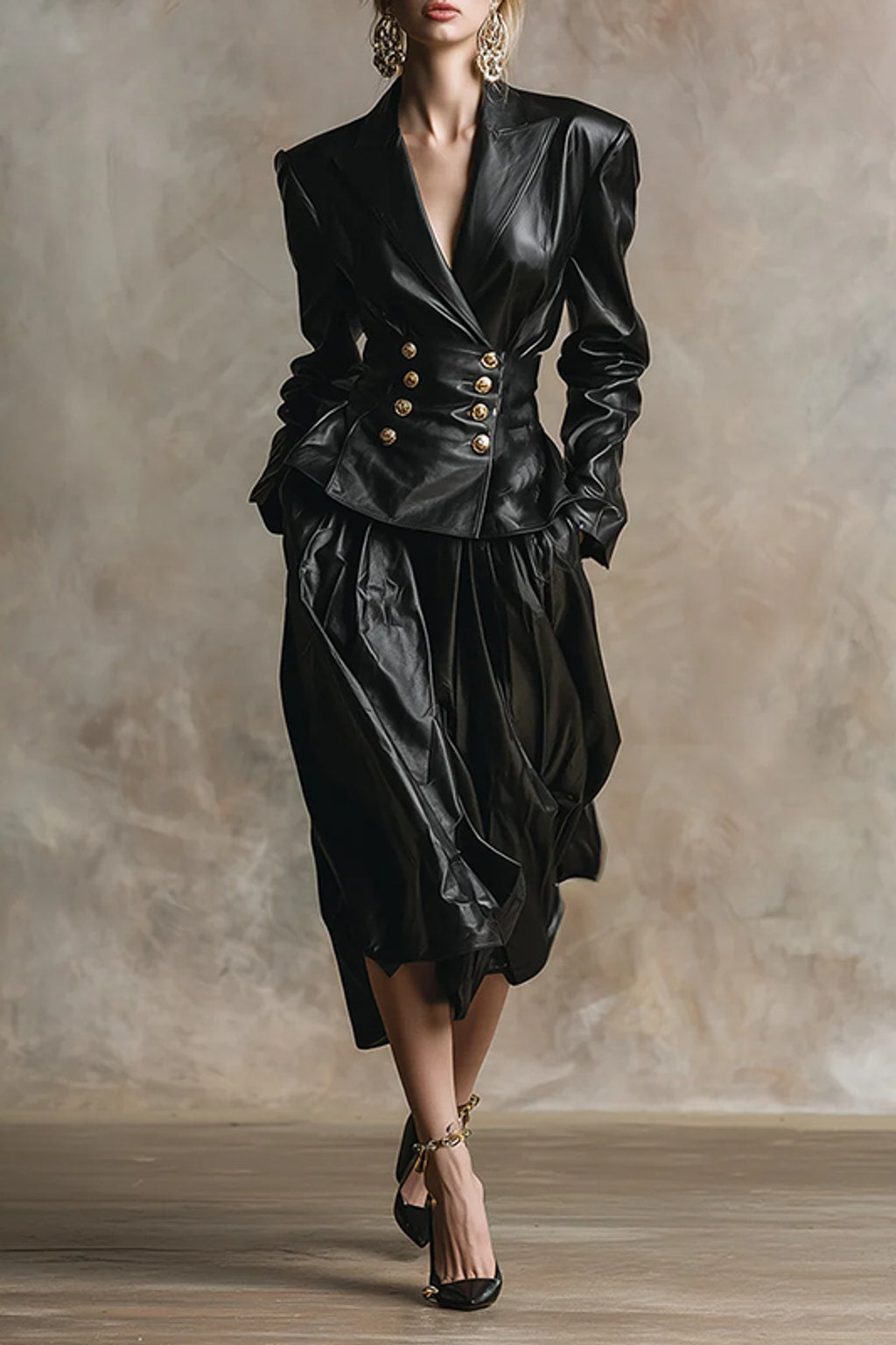 Faux Leather Notched Collar Jacket - 4
