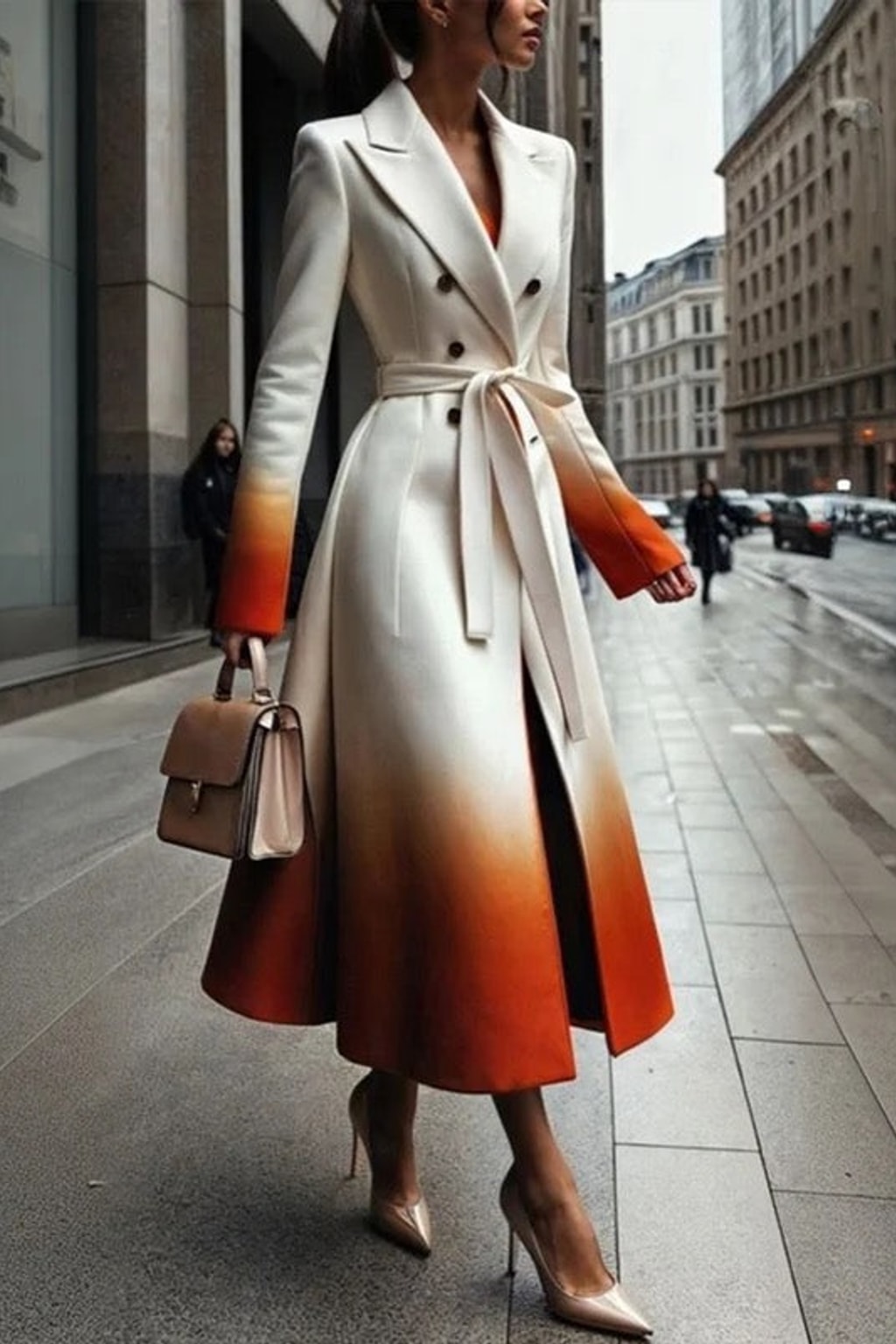 Elegant A-Line Woolen Coat With Tied Waist - 2