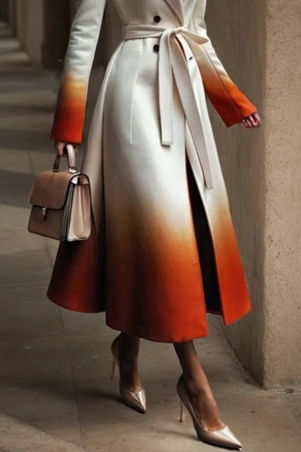 Elegant A-Line Woolen Coat With Tied Waist - 4