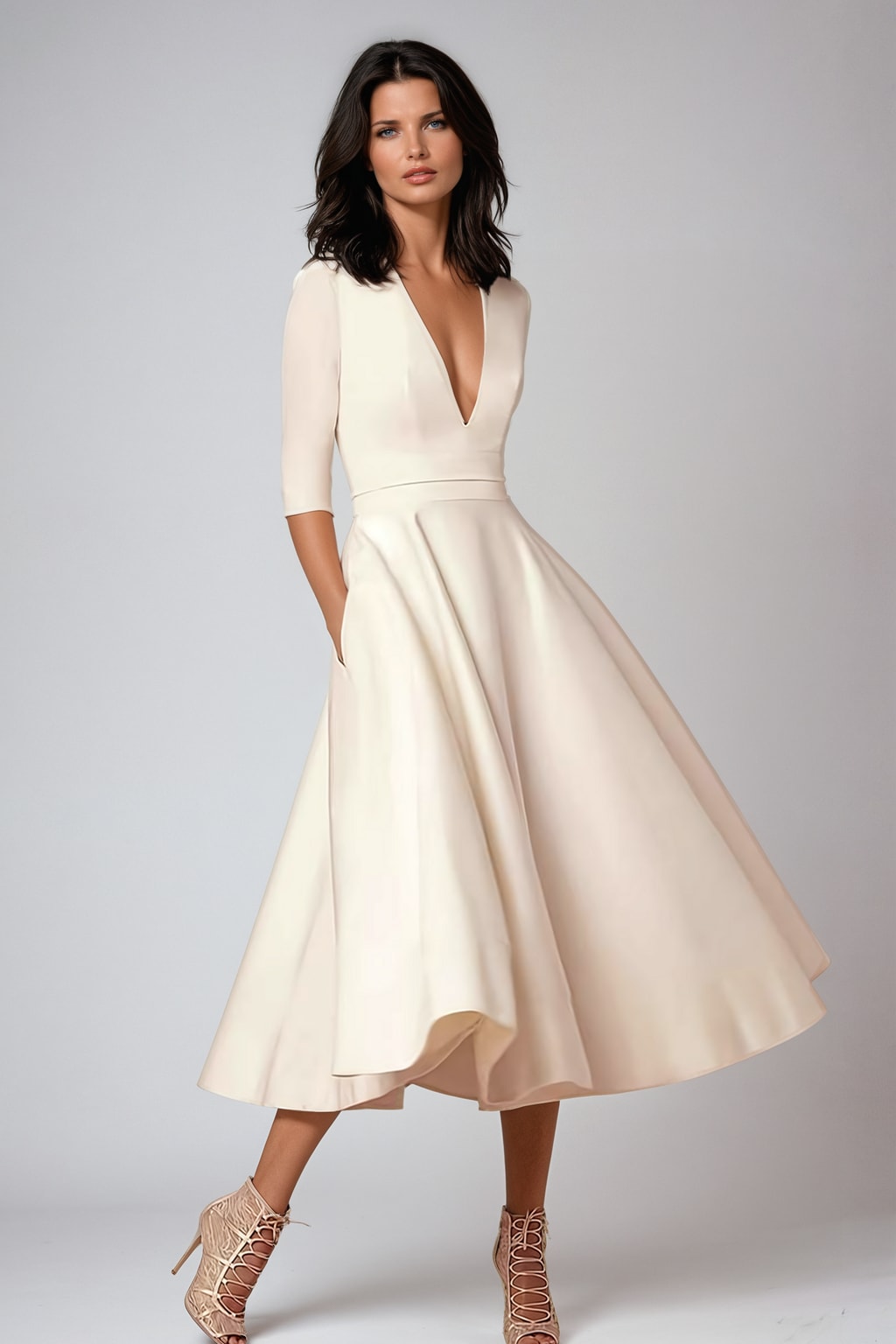 A-Line Midi Dress With Retro-Inspired Design - 6
