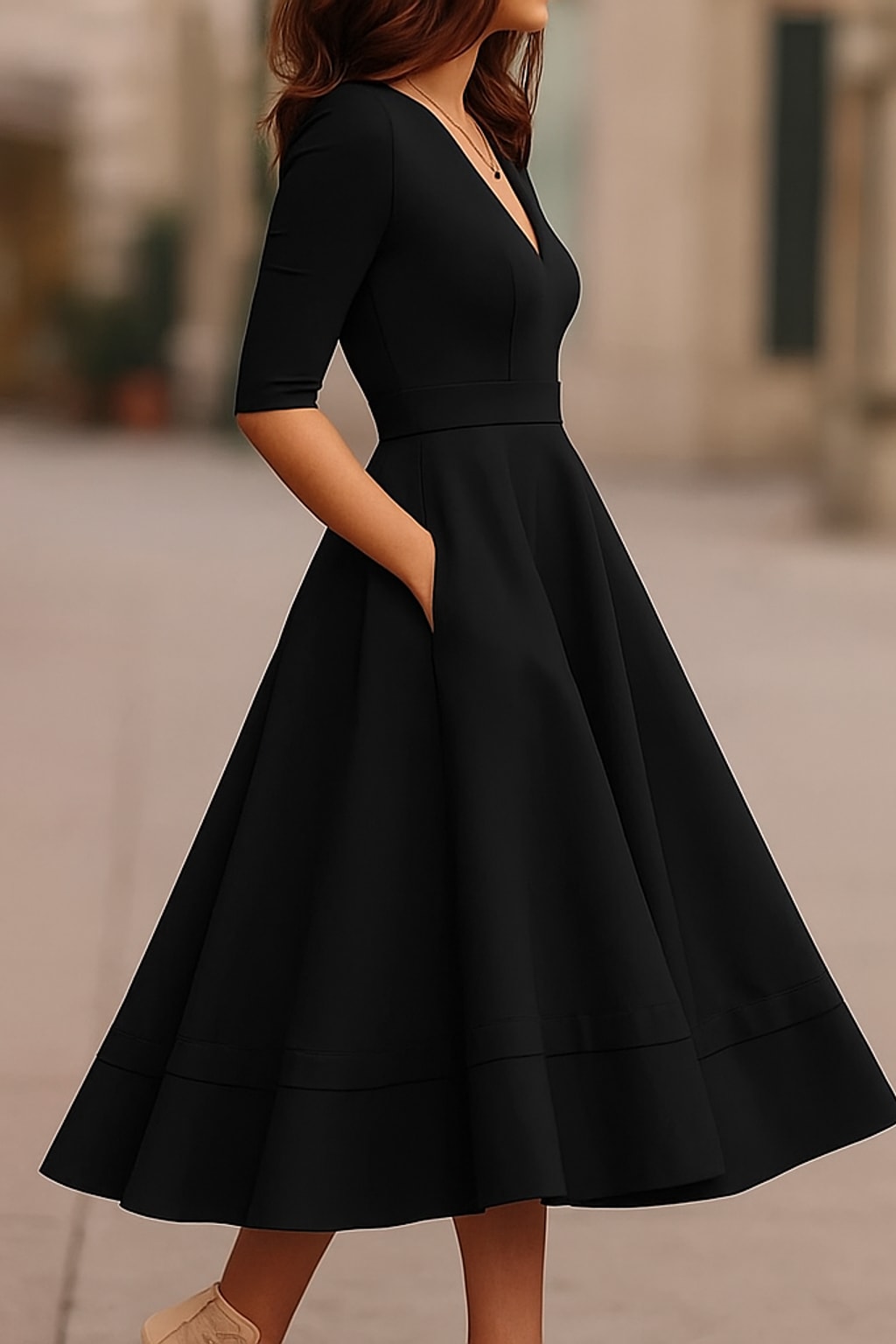 A-Line Midi Dress With Retro-Inspired Design - 3
