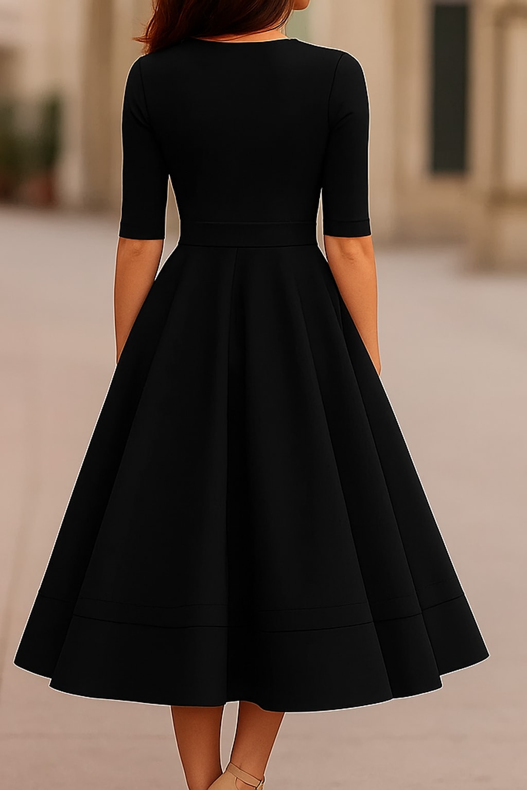 A-Line Midi Dress With Retro-Inspired Design - 5