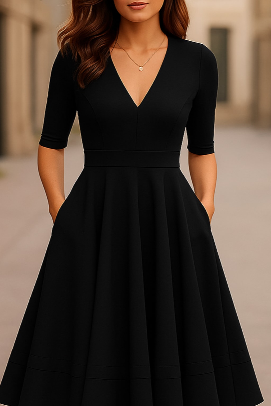 A-Line Midi Dress With Retro-Inspired Design - 4