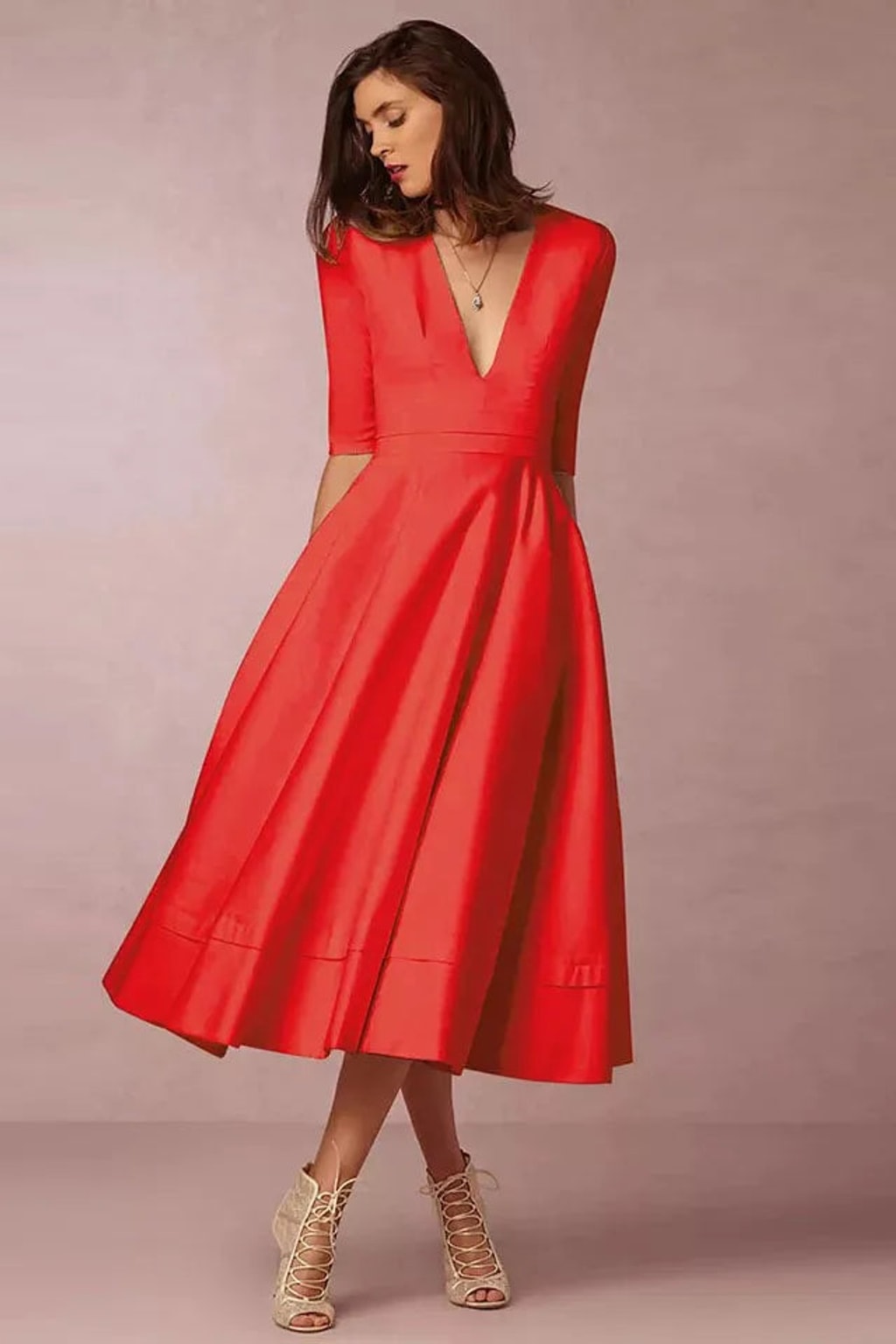 A-Line Midi Dress With Retro-Inspired Design - 7