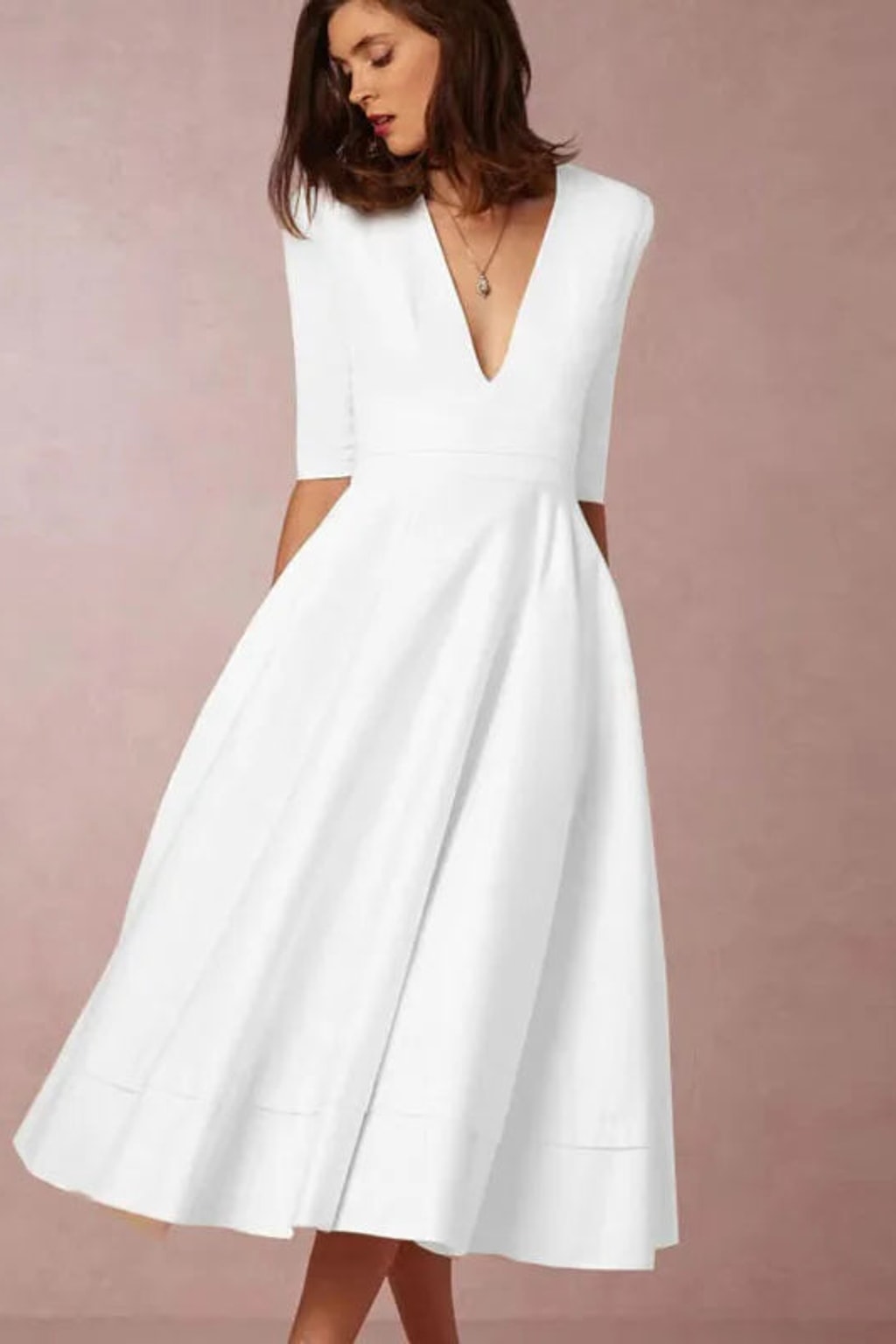 A-Line Midi Dress With Retro-Inspired Design - 8