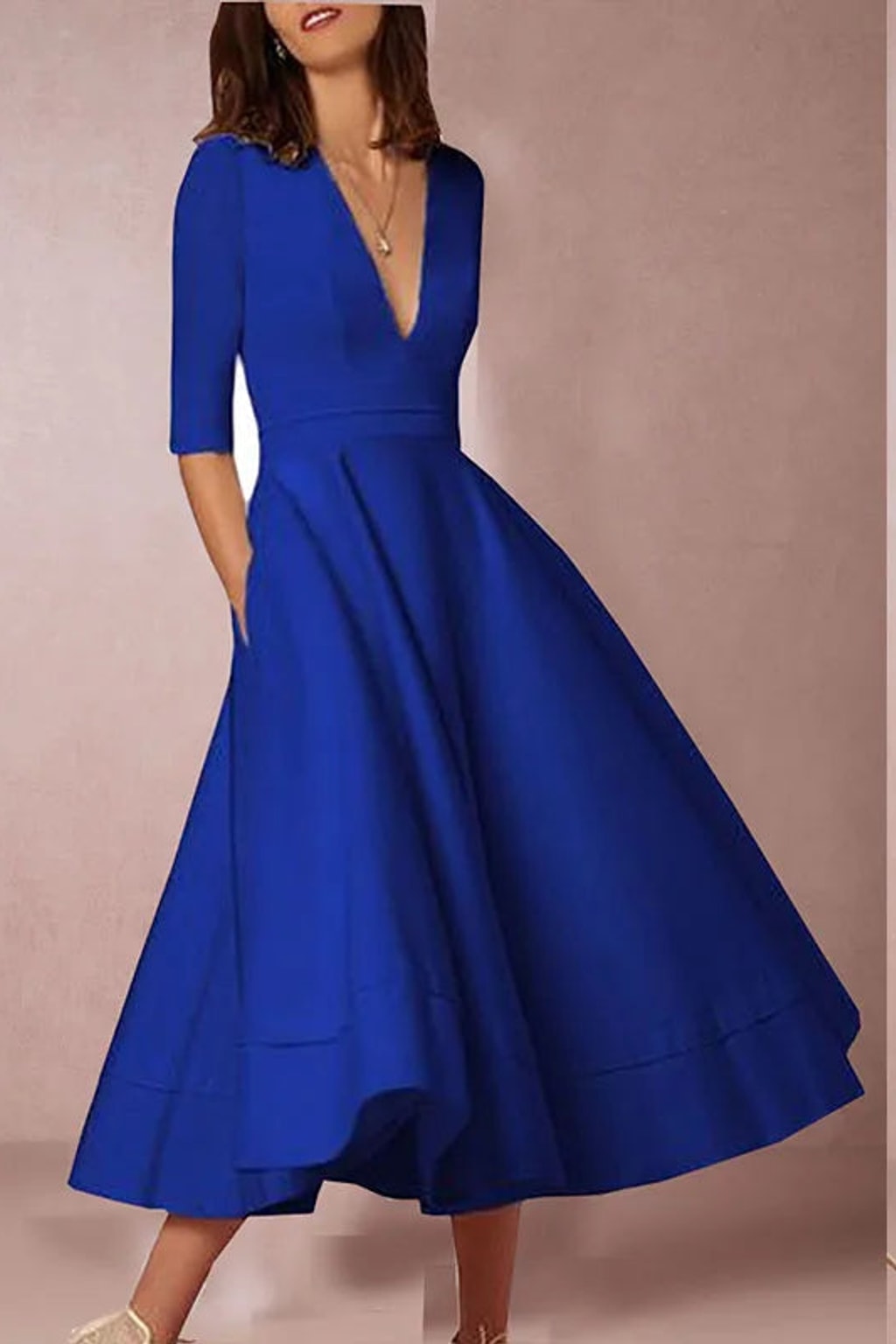 A-Line Midi Dress With Retro-Inspired Design - 9
