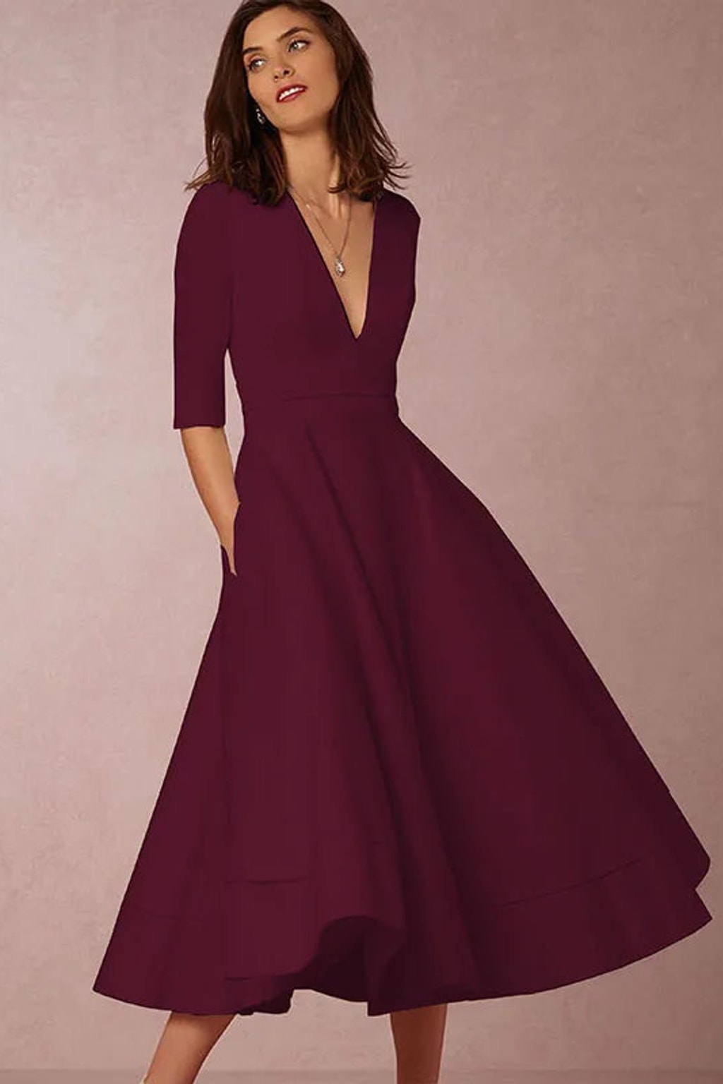 A-Line Midi Dress With Retro-Inspired Design - 10