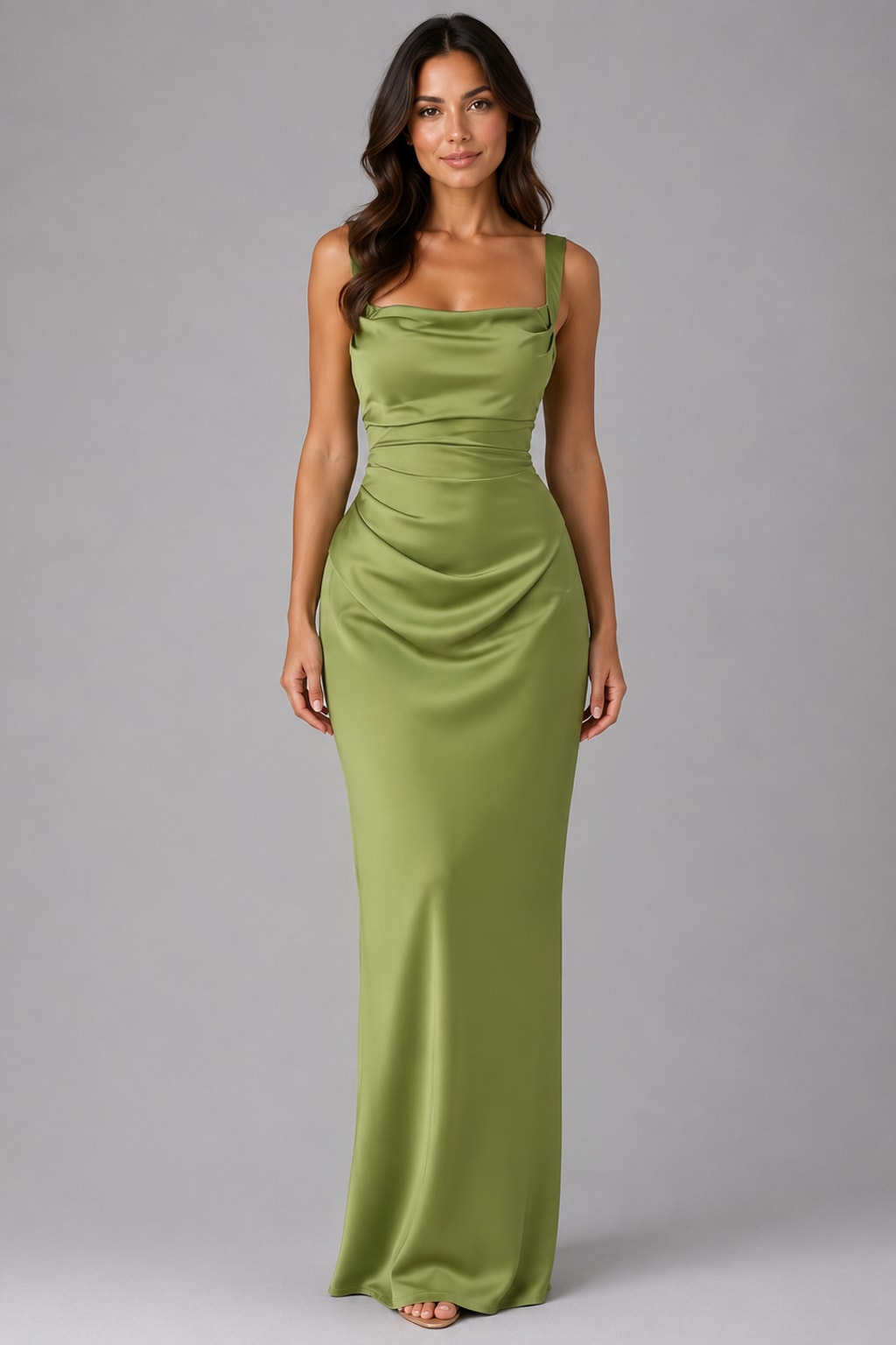Satin Maxi Dress With Ruched Waist - 2