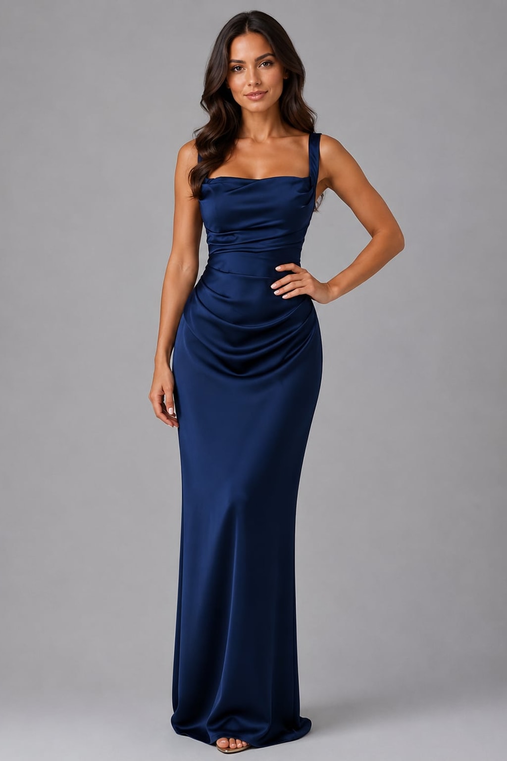 Satin Maxi Dress With Ruched Waist - 5