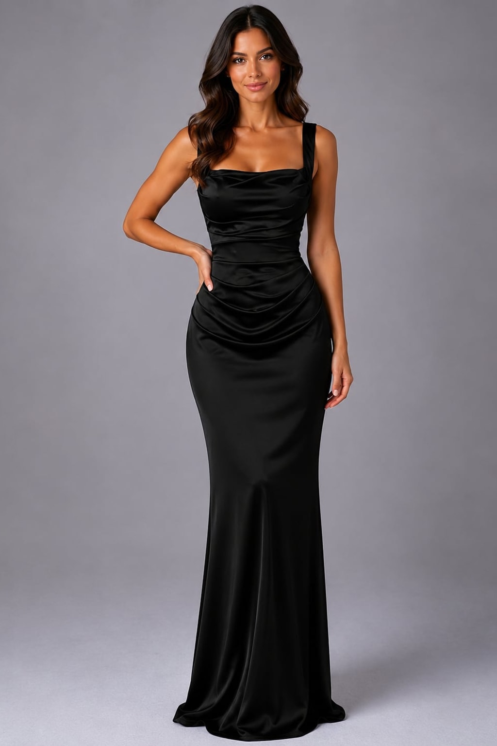 Satin Maxi Dress With Ruched Waist - 6