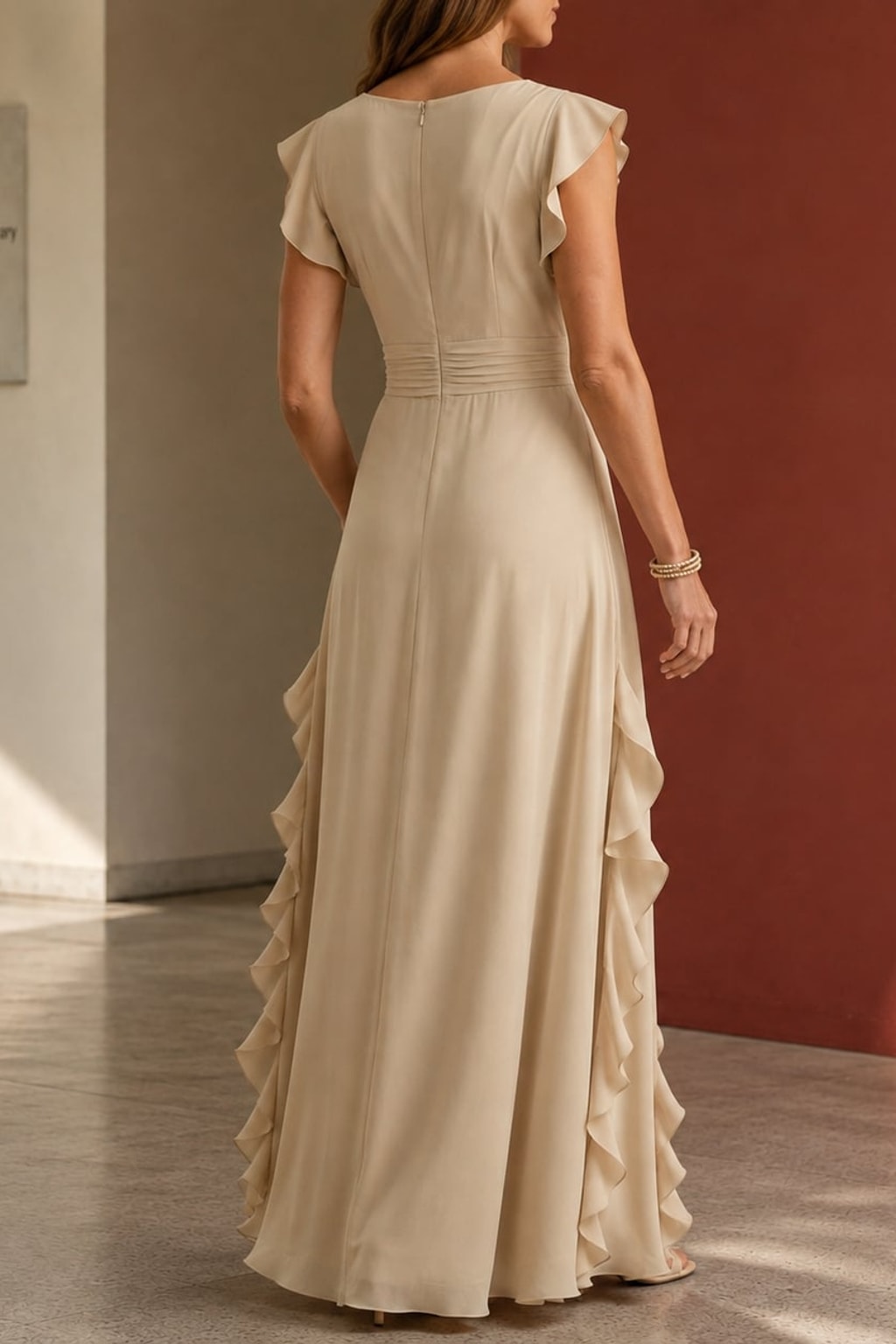Woven Ruffle Maxi Dress with Wrap Neckline - 3