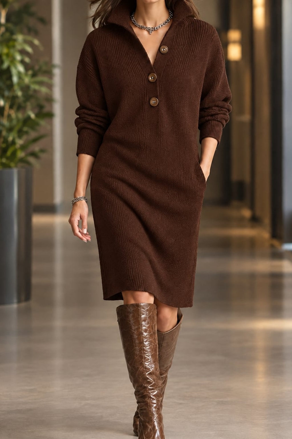 Wool-Blend Ribbed Knit Midi Dress - 8