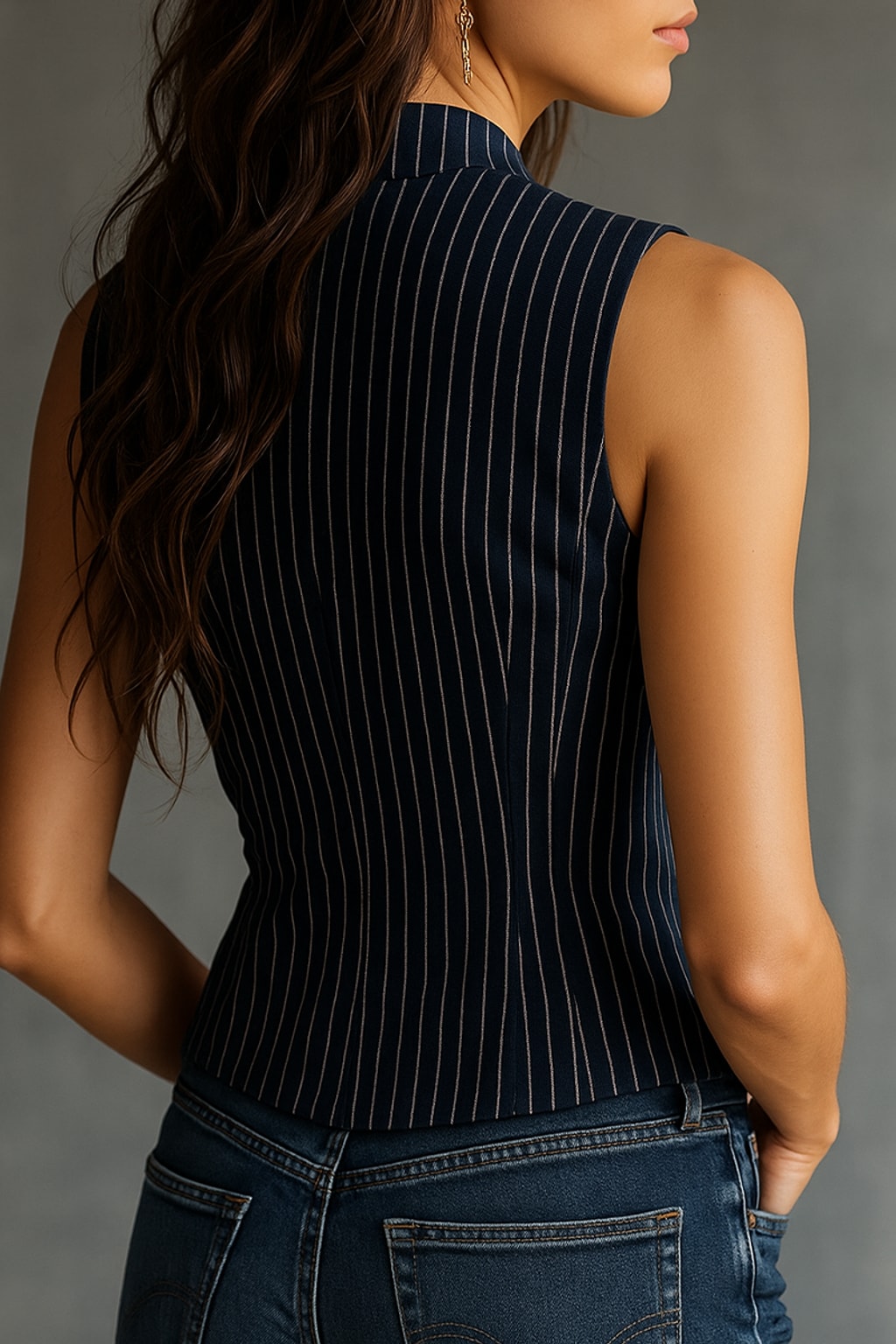 Blue Striped Henley Tank with Vintage Buttons - 4