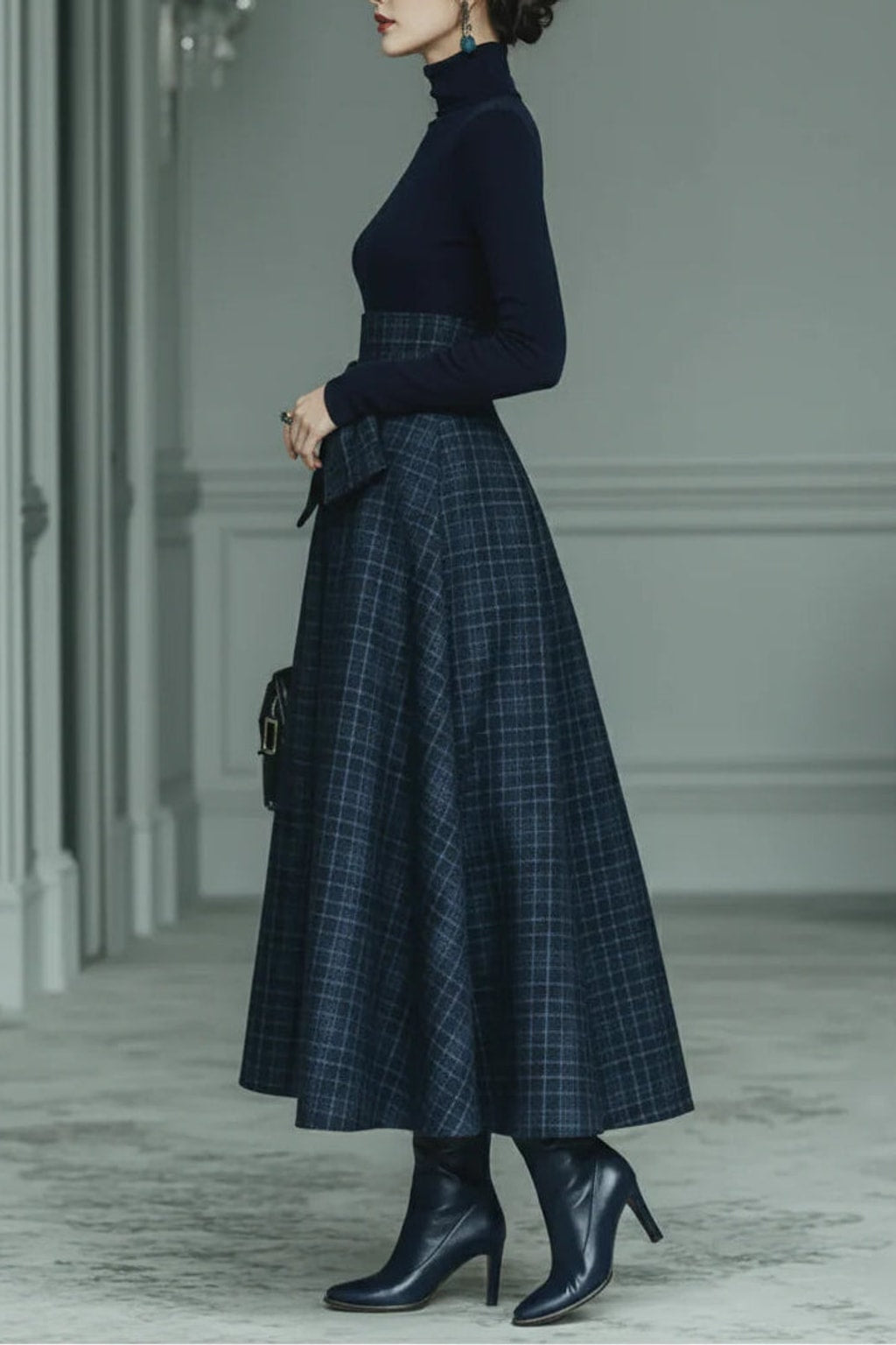 Plaid Skirt And Turtleneck Two-Piece Set - 3