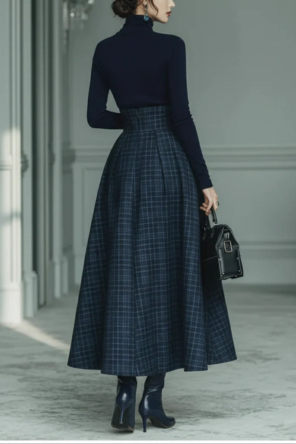 Plaid Skirt And Turtleneck Two-Piece Set - 4