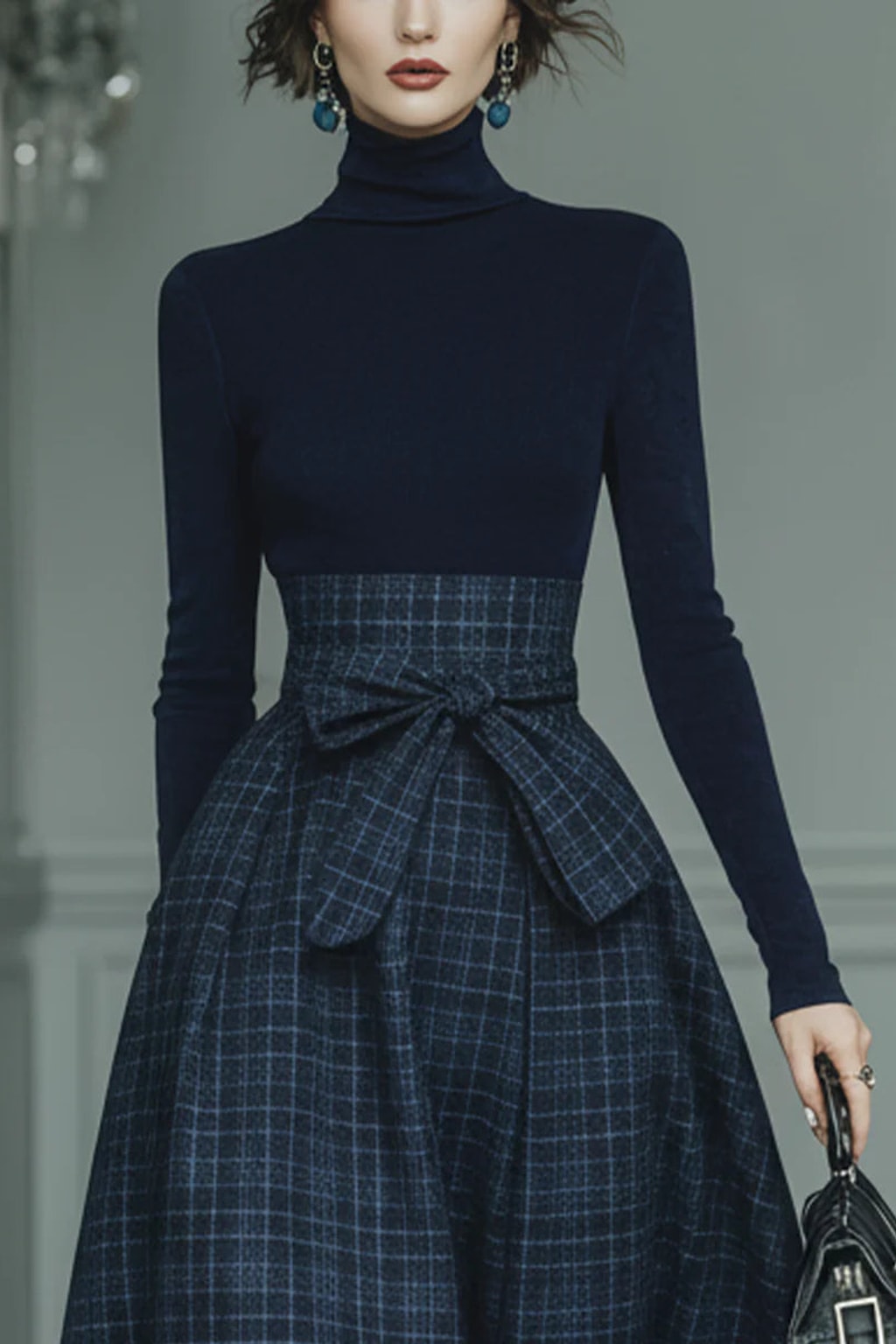 Plaid Skirt And Turtleneck Two-Piece Set - 5